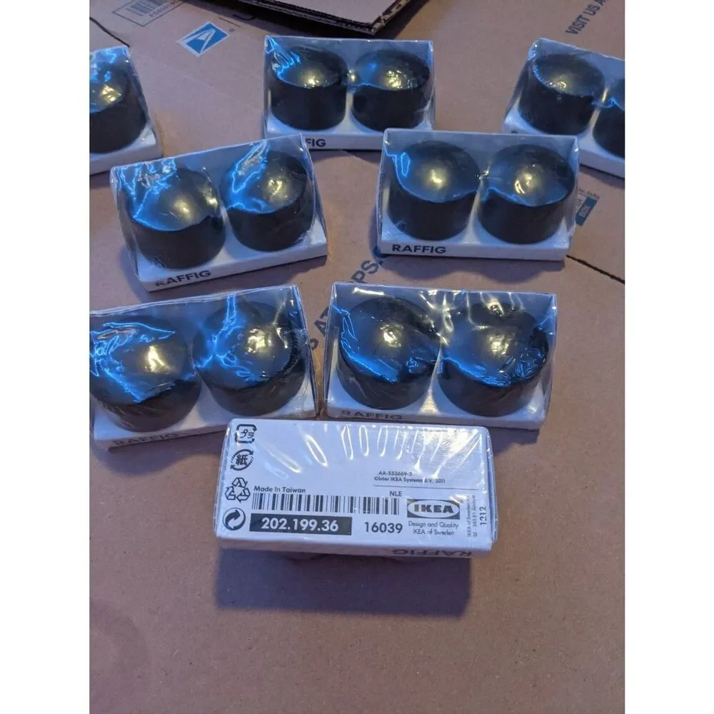 IKEA Raffir Black Curtain Rod Finials Bulk Lot 8 Packs 16 Total New 202.199.36